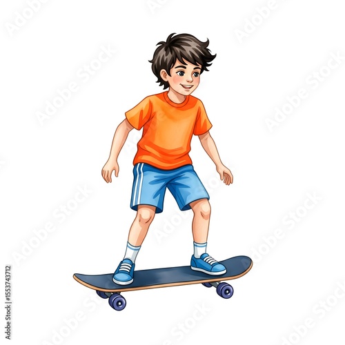 Skateboard boy sport ride shows confidence