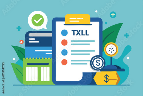 Understanding tax bill analysis through a flat cartoon-style illustration showcasing finance-related documents and tools in a colorful design