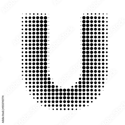 Halftone letter u isolated on white background in a simple design