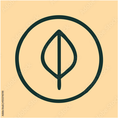 Minimalist leaf icon outlined in dark green on beige background, symbolizing organic growth and simplicity. Ideal for eco-friendly branding and natural wellness products.