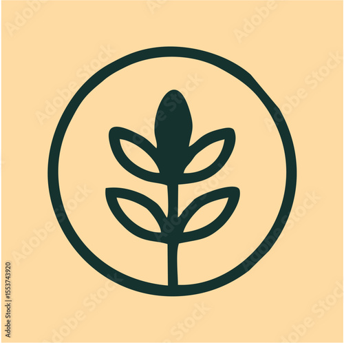 Minimalist Plant Emblem Logo with Bud and Leaves, A simple dark green plant with three leaves and a central bud enclosed in a circular frame, symbolizing growth, nature, and sustainability—ideal for o