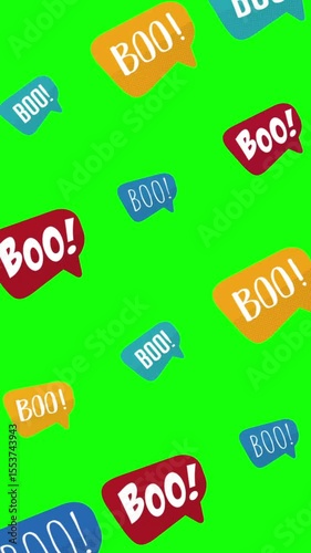 Halloween Boo Symbols Pattern Animation with Chroma Key Green Screen. Loop-ready Stop Motion. Perfect for vertical overlays and motion backgrounds.