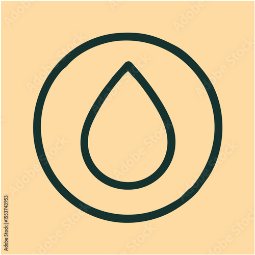 Minimalist Water Droplet Emblem Vector Logo, A clean, geometric vector logo featuring a dark green water droplet enclosed in a circle, ideal for eco-friendly branding and wellness themes.