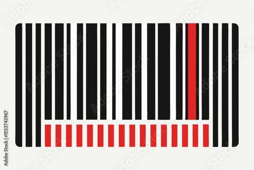 Unique flat barcode design featuring geometric lines in black and vibrant red tones, suitable for retail applications and modern branding