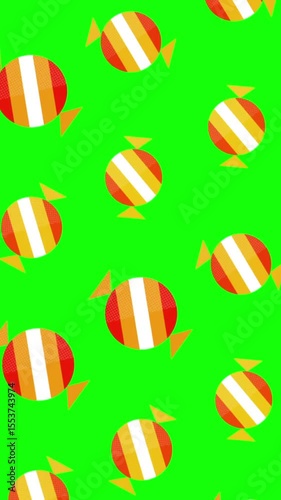 Halloween Candy Pattern Animation with Chroma Key Green Screen. Loop-ready Stop Motion. Perfect for vertical overlays and motion backgrounds.