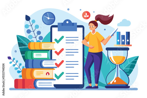 Exam preparation checklist with hourglass highlighting effective study strategies and time management