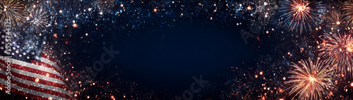 Fourth of July Independence day of USA background with copy space, celebrations banner design, red, blue fireworks, Independence day concept