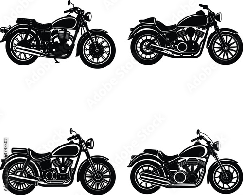 set of motorcycles   
Skeleton riding motorcycle, windy urban adventure, flat style, icons set, vector.
