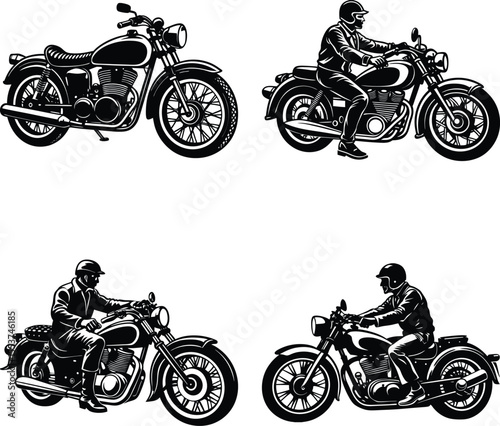 set of motorcycles   
Skeleton riding motorcycle, windy urban adventure, flat style, icons set, vector.
