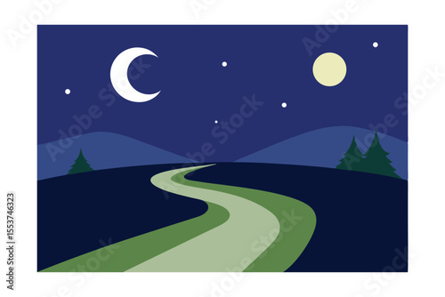 winter landscape with moon