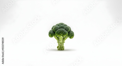 Isolated broccoli floret showcasing vibrant green hue against a bright background