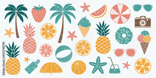 Set of summer beach set icons 