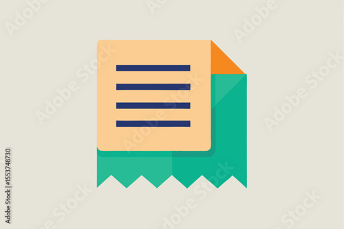 Flat geometric representation of a receipt icon featuring a simple design with distinct colors and shapes for easy recognition in digital transactions