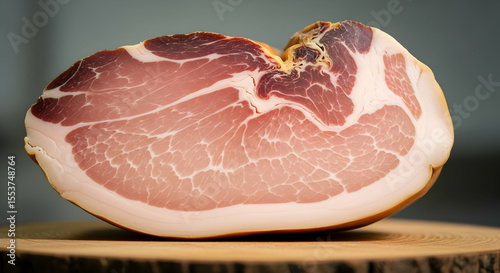 Artisanal Cured Ham Slice Displaying Rich Marbling And Natural Rind