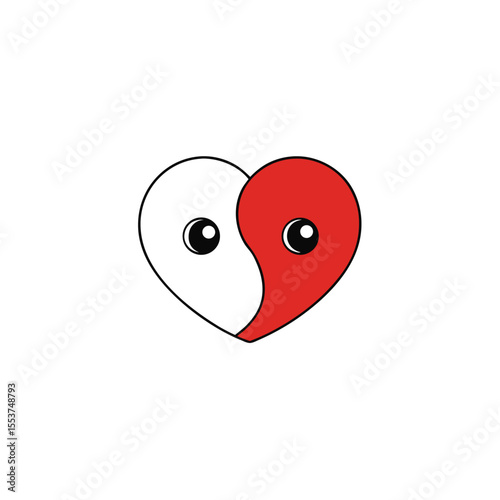 a yin yang heart split into two harmonious sides  