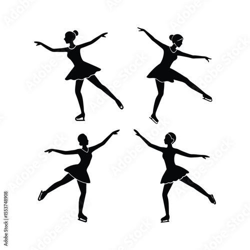 Elegant female ice skaters in motion vector illustration clipart