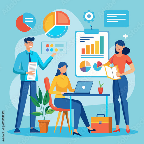 vector illustration of business people working together