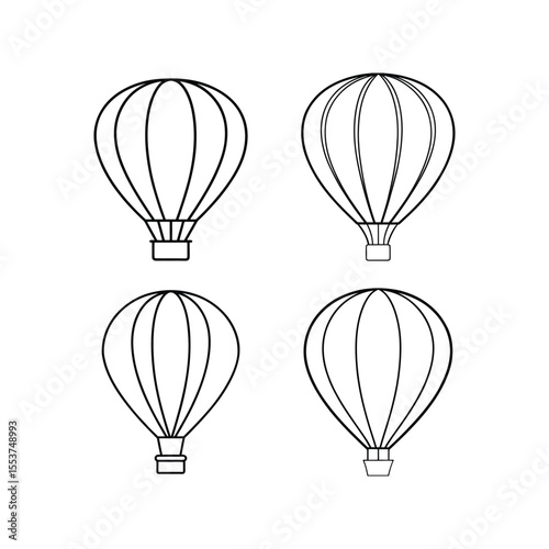 Hot air balloon line art set of vector illustration