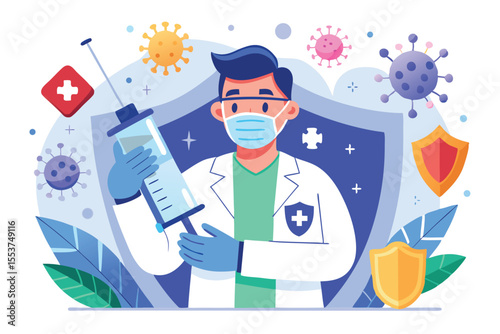 Reliable protection against viruses illustrated by a healthcare professional holding a syringe in a safe environment