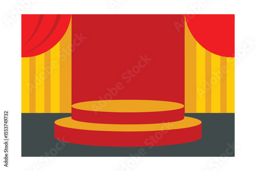 Grand Stage Design Red & Gold Podium with Curtains