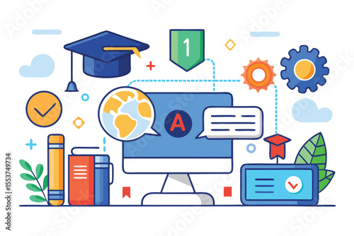 Online certification course concept highlighting advantages of artificial intelligence education through engaging graphics and modern design elements