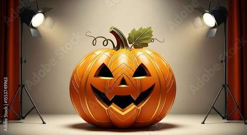 Halloween Spotlight: A Golden Decorative Pumpkin Ready for Its Close-Up