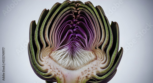 Artichoke Half Section Showing Internal Petals and Geometric Patterns Macro Still