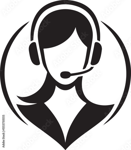 Minimalistic depiction of a female figure with a headset representing a customer service assistant, symbolizing professionalism, communication, and modern business services