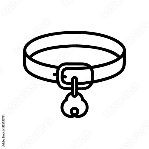 Line icon of a dog collar fitted with a small bell, transparent background.
