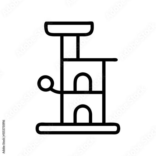 Line icon of a multi-level cat climbing tree, transparent background.
