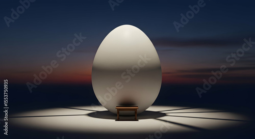 Monumental Egg Stands Under A Dramatic Sky Emphasizing Smallness
