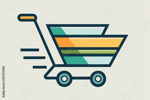 Minimalist shopping cart icon in clean geometric style designed for modern digital applications and platforms, emphasizing simplicity and functionality