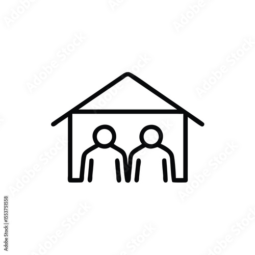 Line art of two people inside a house symbol representing Charity and home vector
