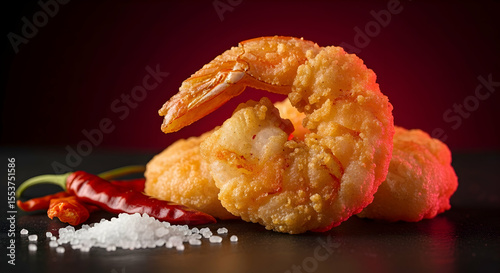 Golden Fried Shrimp With Spicy Chilies Culinary Presentation