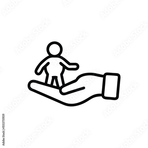 Outline of a person in a hand representing care and support on background human figure