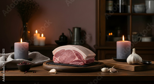 Pork Loin Roast Presentation With Candlelight Setting For An Elevated Dining Experience