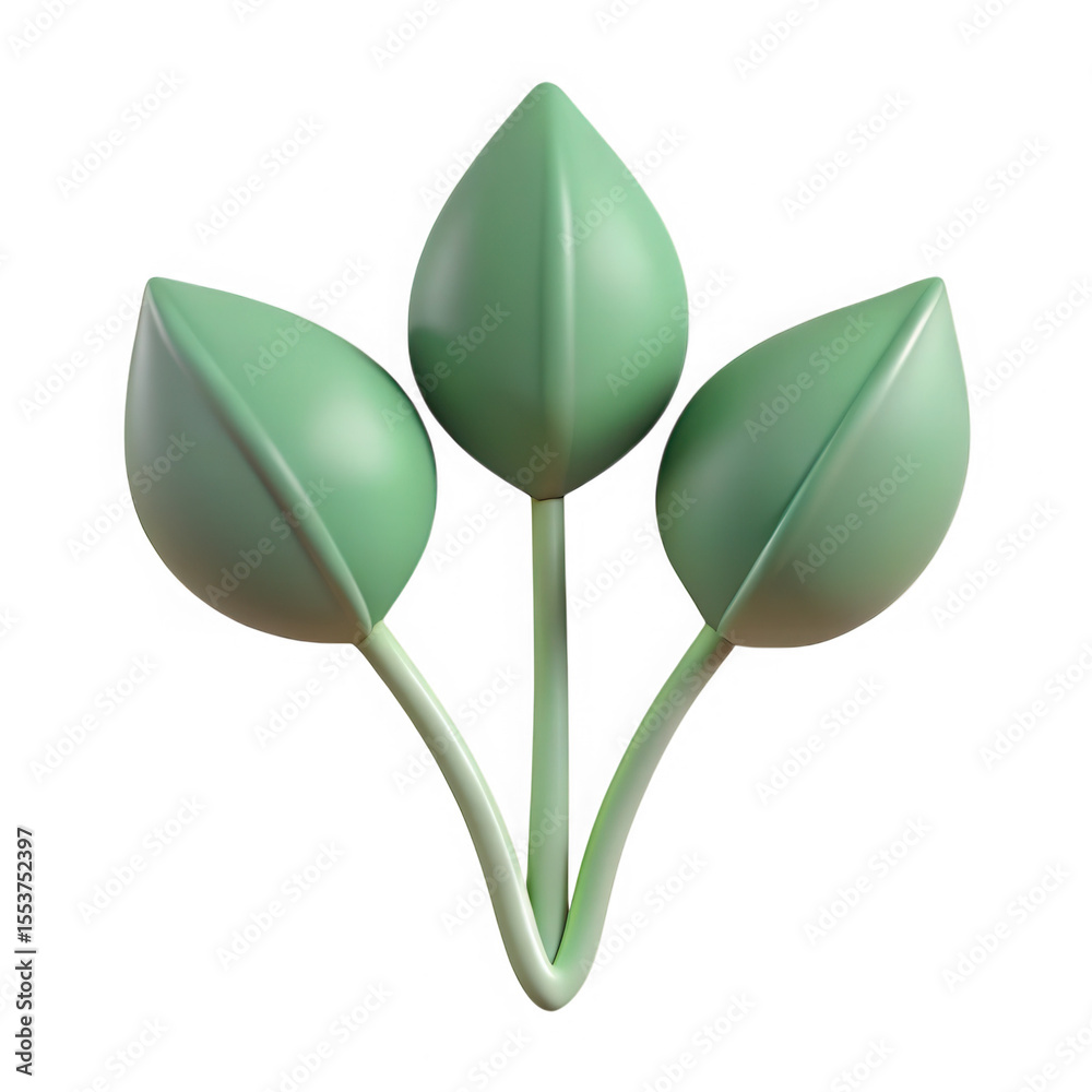 Obraz premium Three stylized green leaves on stems isolated on transparent background