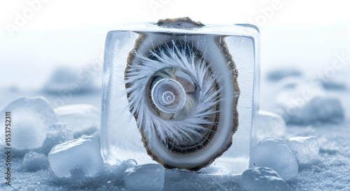 Frozen Time A Geometric Display of Seashell Encased In Ice