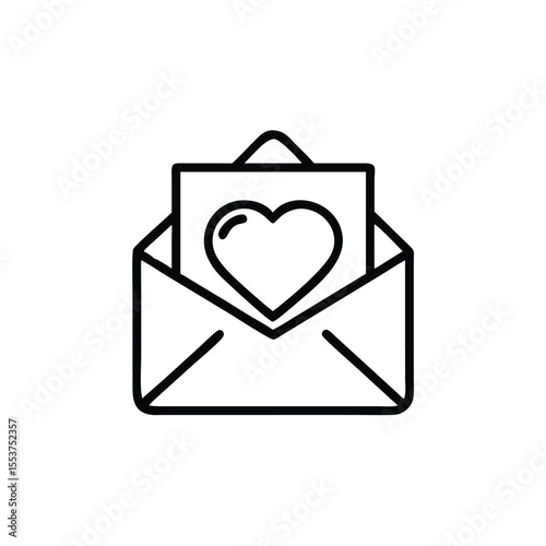 Outline open envelope with a heart shape on a card Charity concept on background