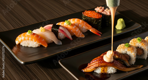 Authentic Sushi Platter with Variety of Nigiri and Maki Preparation Style