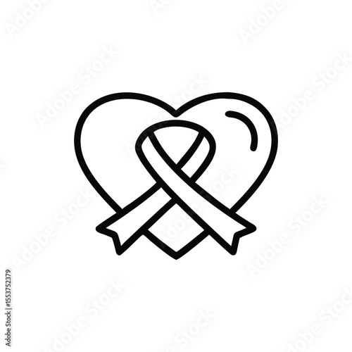 Outline heart shape with ribbon symbol Charity icon on background for awareness and support