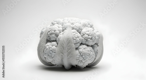 Monochrome Cauliflower Head Isolated On Plain Backdrop Revealing Natural Complexity
