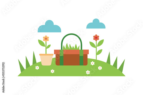 Springtime Picnic Basket  Flowers, Grass, and Sunny Day Fun