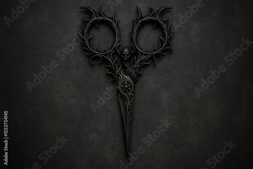 Dark and intricate fantasy scissors with an ornate, gothic design, perfect for unique horror or mystical themes