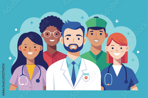 Medical team in colorful attire representing diverse healthcare professionals working together