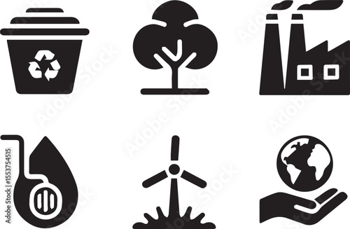 Environmental Icons Set: Ecology, Industry, Renewable Energy