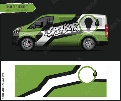 Green Van Wrap Design with Your Sponsor Text