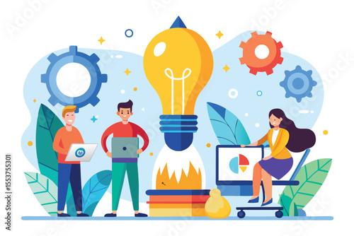 Startup team brainstorming ideas and developing concepts in a creative workspace, collaborating on innovative projects with enthusiasm