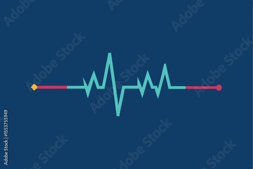 Flat geometric design representing a simple heart rate monitor with pulse lines and colorful accents on a blue background