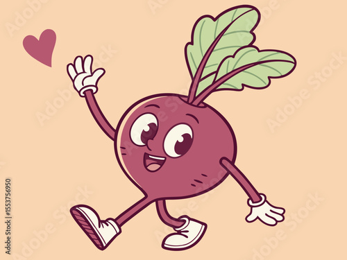 Cute Smiling Beet Vegetable Mascot with White Gloves and Shoes in Fun Pose